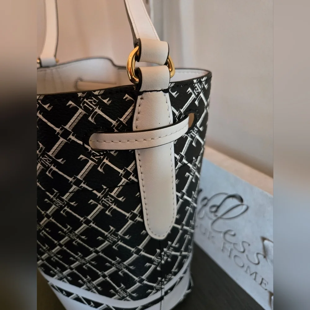 Lauren Ralph Lauren Heritage Debby II Drawstring Bag Black/White